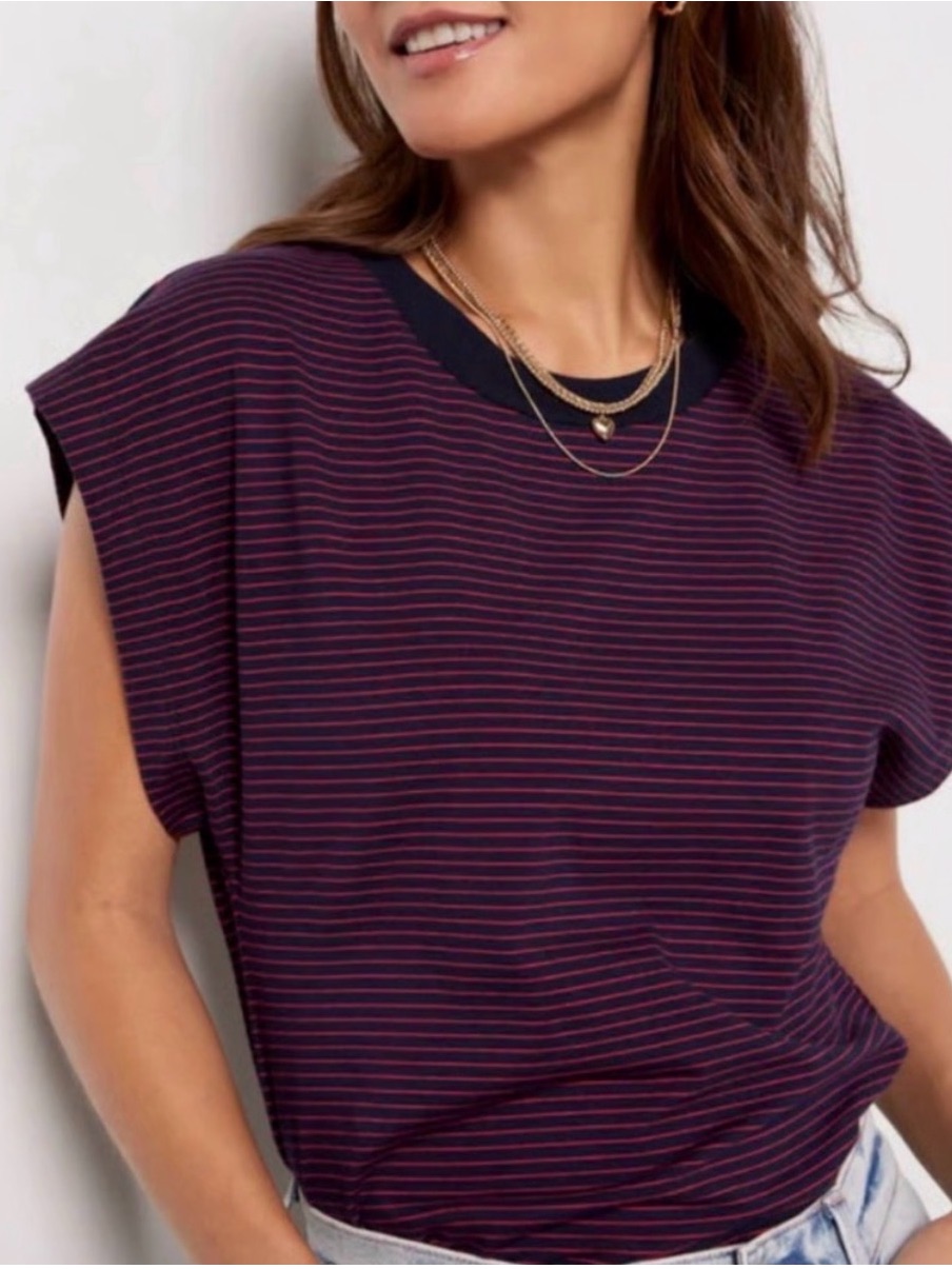 Pistola Red And Navy Striped Crewneck Muscle Tee
